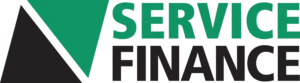 Logo with a large green and black triangular design on the left and the words “SERVICE FINANCE” in green and black bold letters on the right, emphasizing available finance options.
