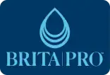 %Imagetitle% | Mission Plumbing, Heating &Amp; Cooling Blue Brita Pro logo featuring a stylized water droplet above the text “BRITA PRO” on a dark blue background.